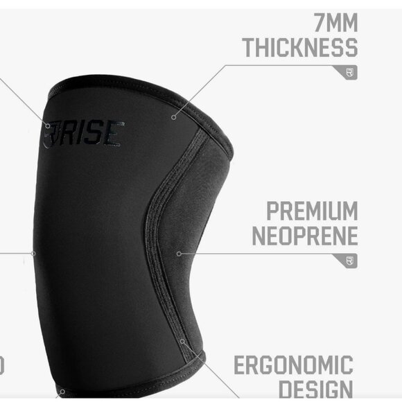 RISE Knee Sleeves (25cm) Size Small 7MM - Black, New in Sealed Packing! - Picture 4 of 7